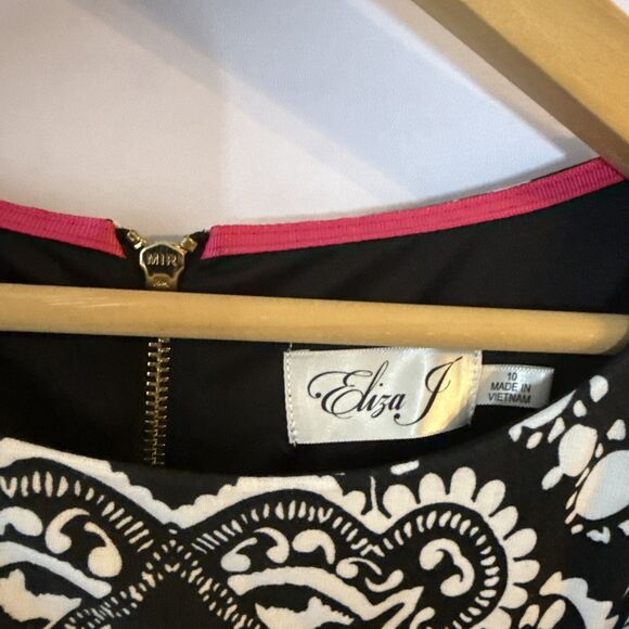 Eliza‎ J Black & White Shift Dress Womens 10 Corpcore Classic Graduation - Picture 3 of 11